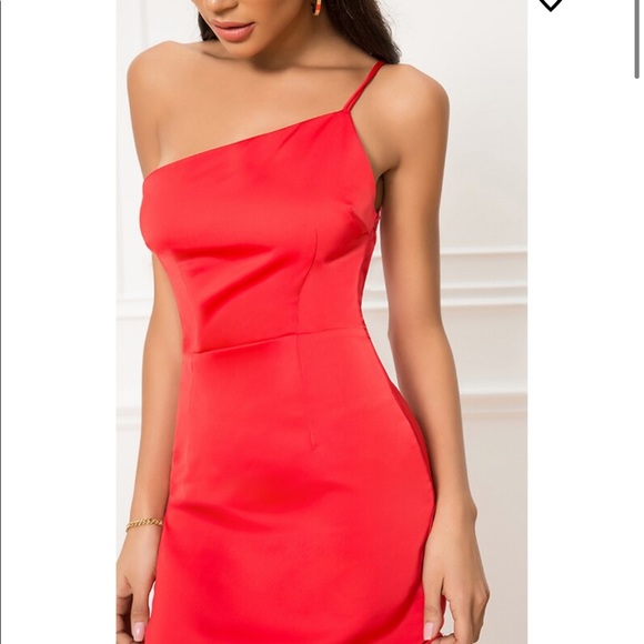Superdown Rubi One Shoulder Satin Mini Dress Size M Red Revolve Party Dress - Picture 3 of 10
